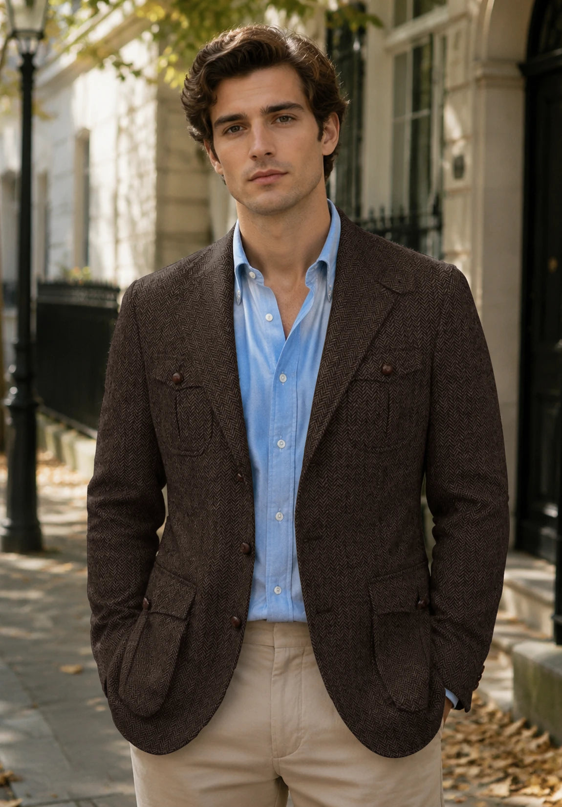 Men's coffee herringbone jacket