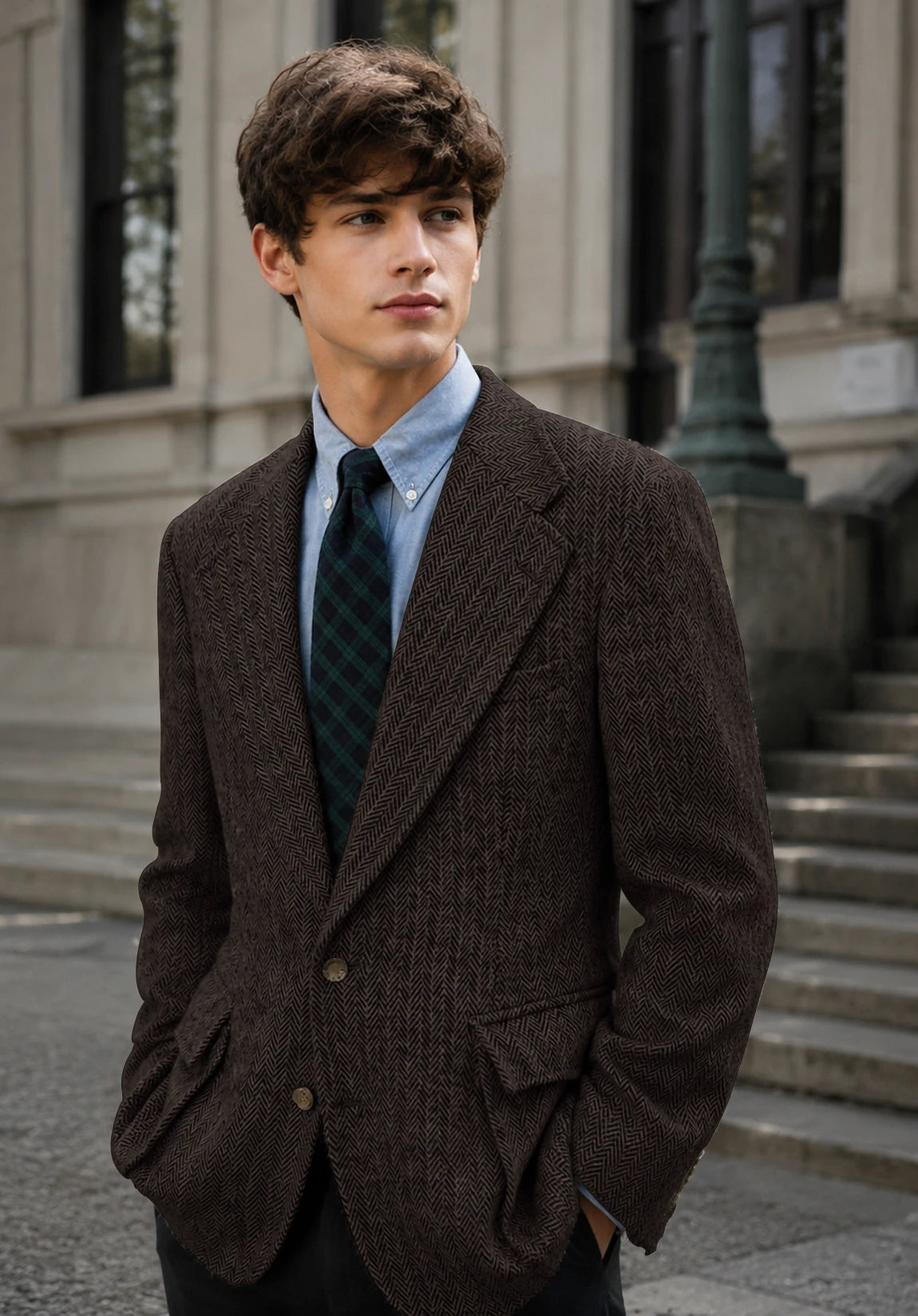 Men's coffee herringbone jacket
