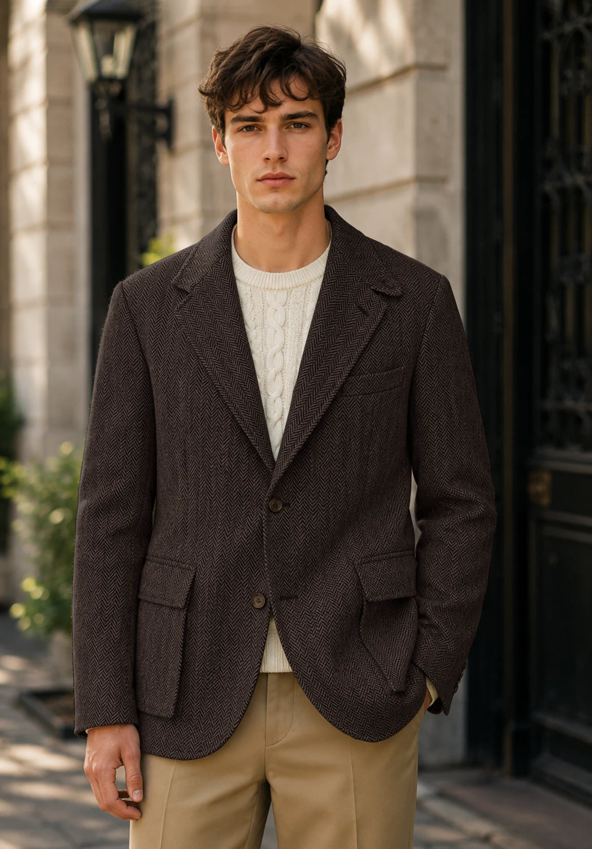 Men's coffee herringbone jacket