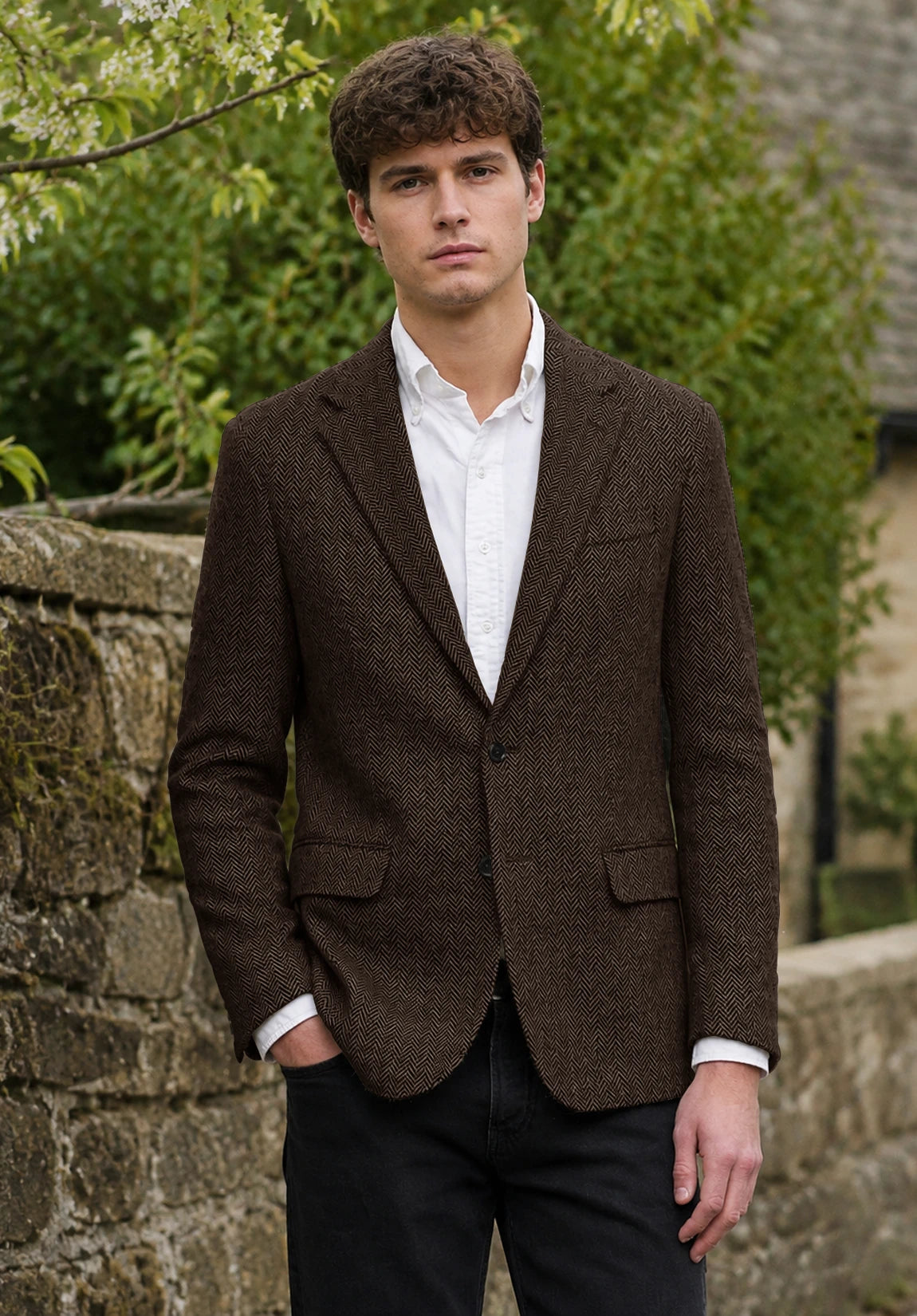 Men's coffee herringbone jacket