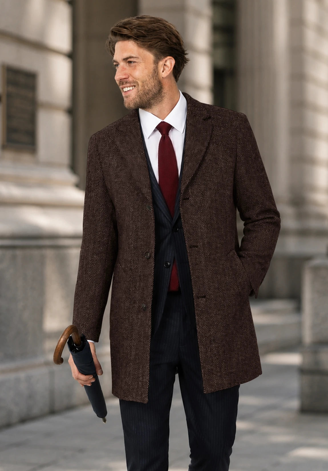 Men's coffee herringbone jacket