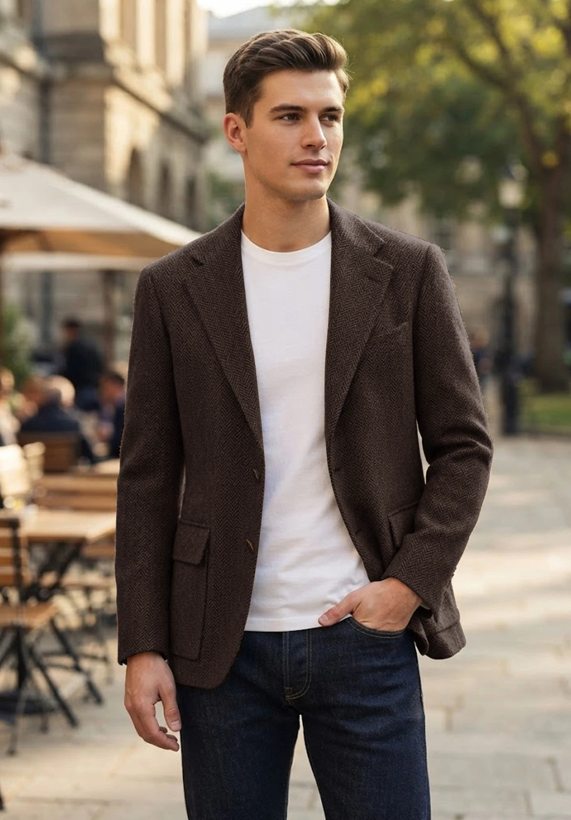 Men's coffee herringbone jacket