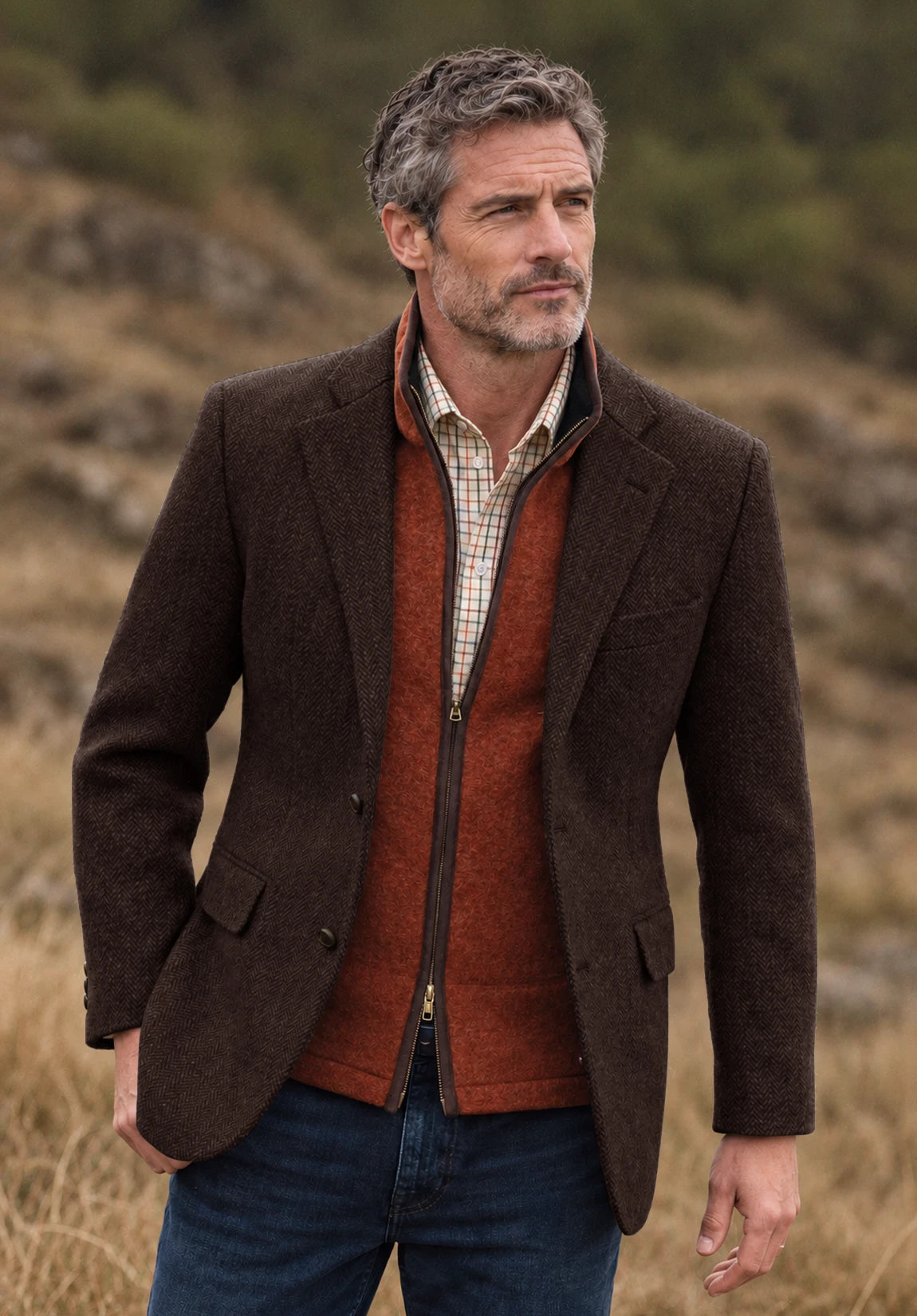 Men's coffee herringbone jacket