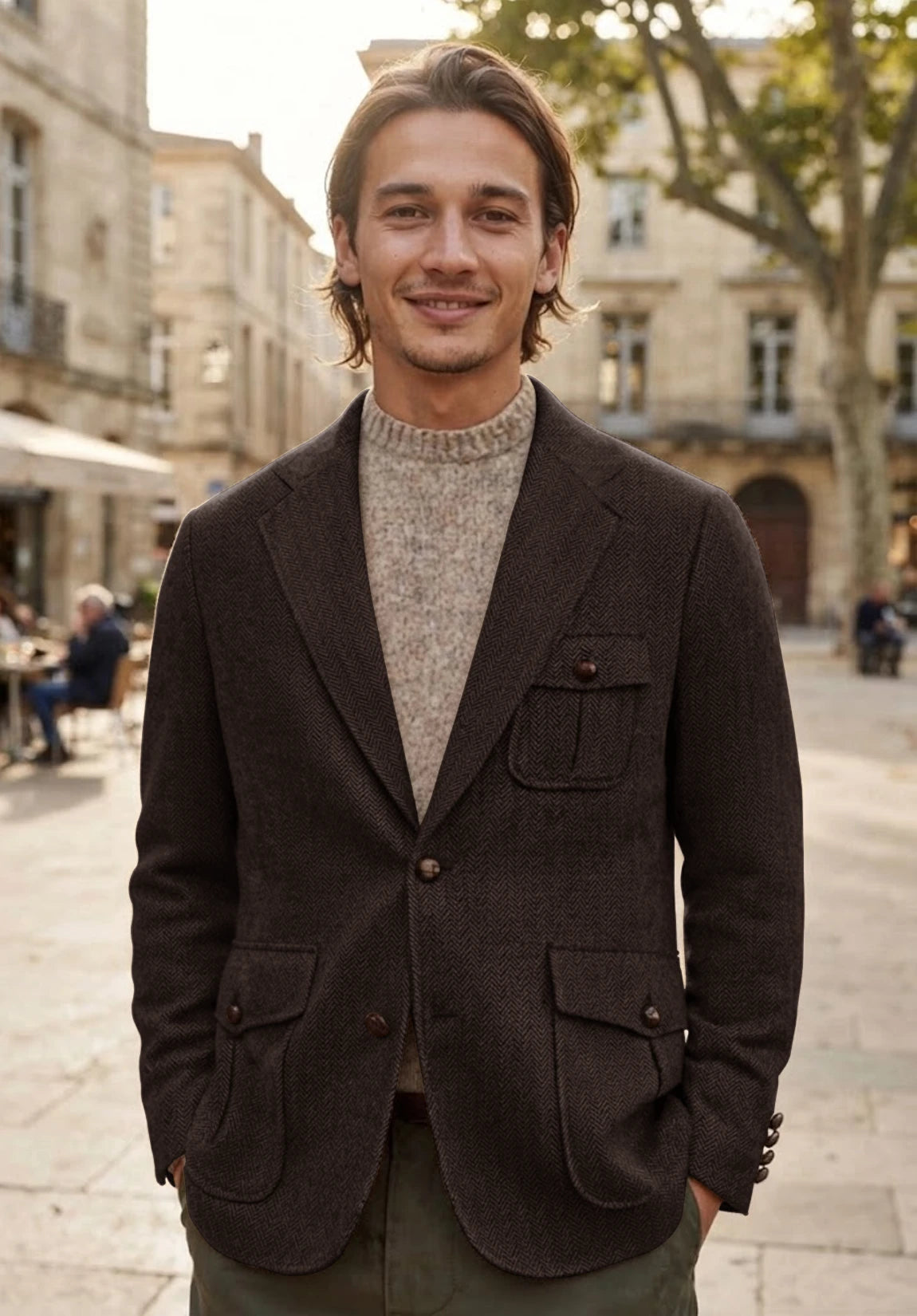 Men's coffee herringbone jacket