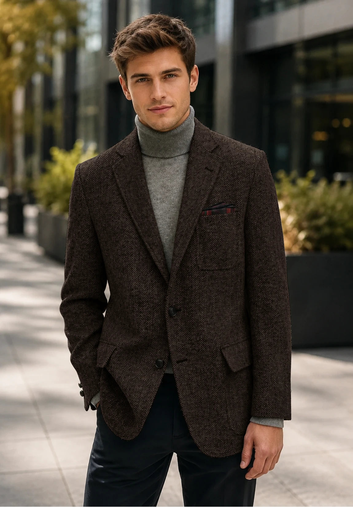 Men's coffee herringbone jacket