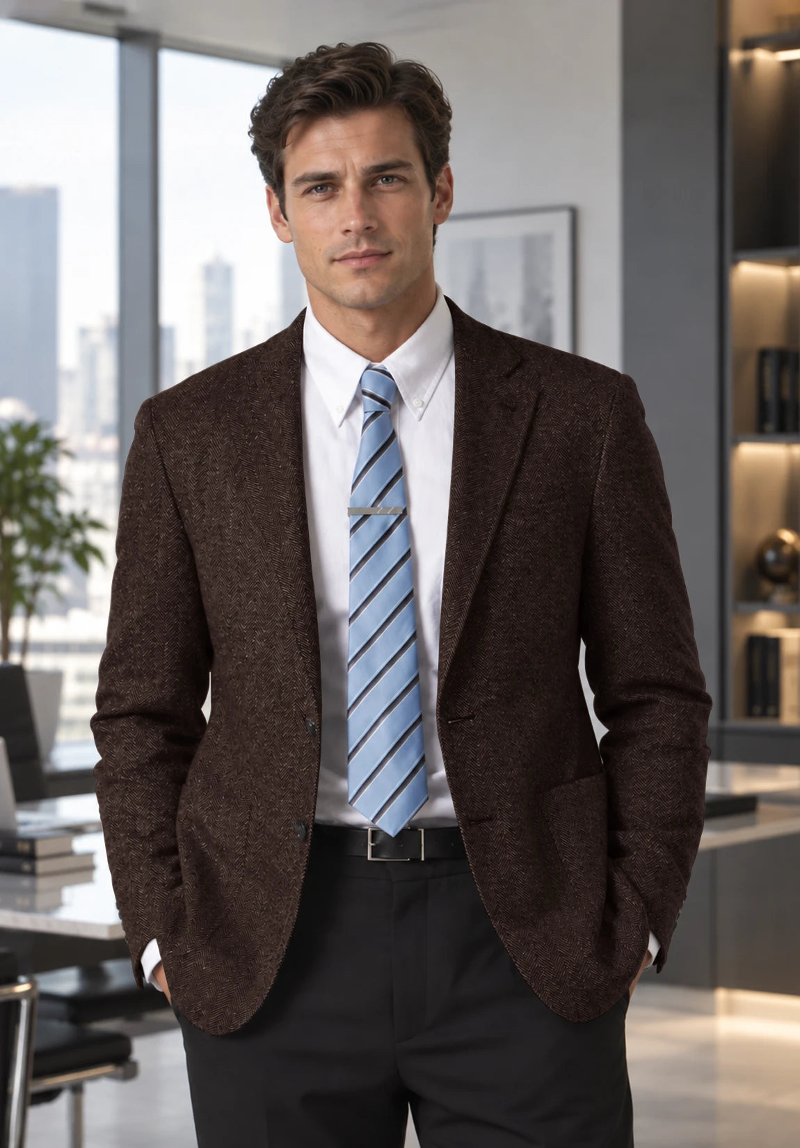 Men's coffee herringbone jacket