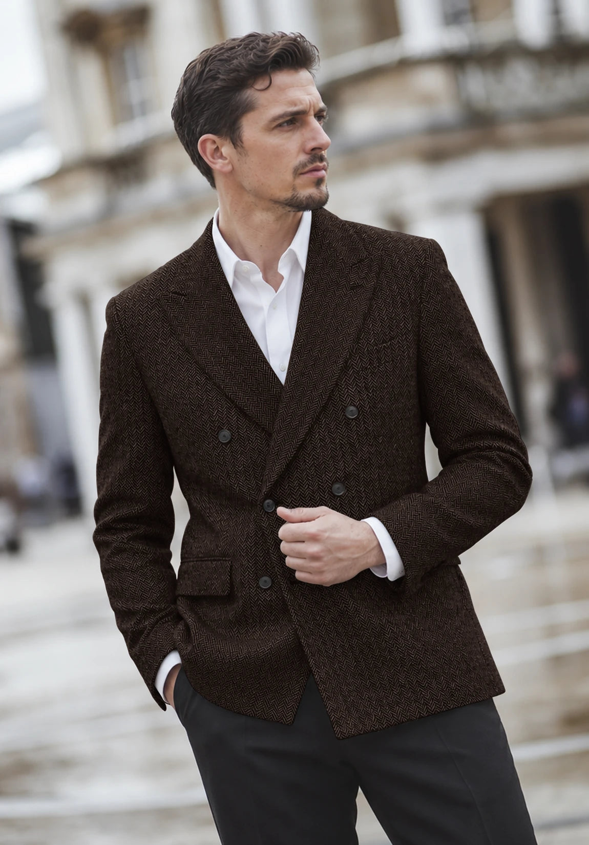 Men's coffee herringbone jacket