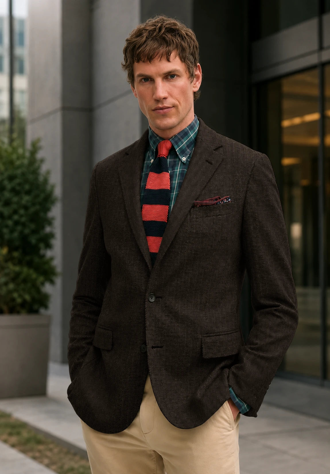 Men's coffee herringbone jacket