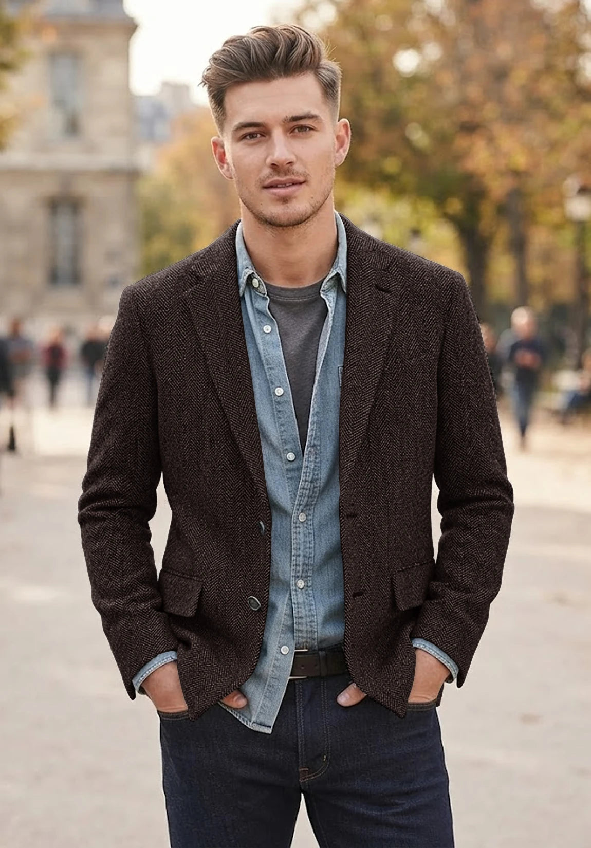 Men's coffee herringbone jacket