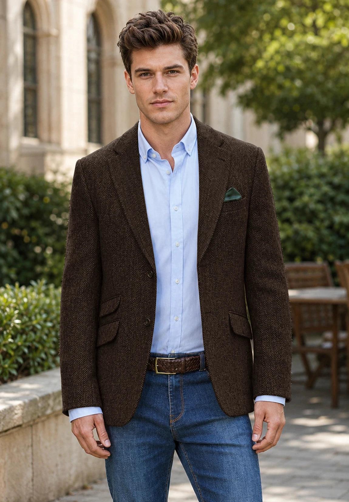 Men's coffee herringbone jacket