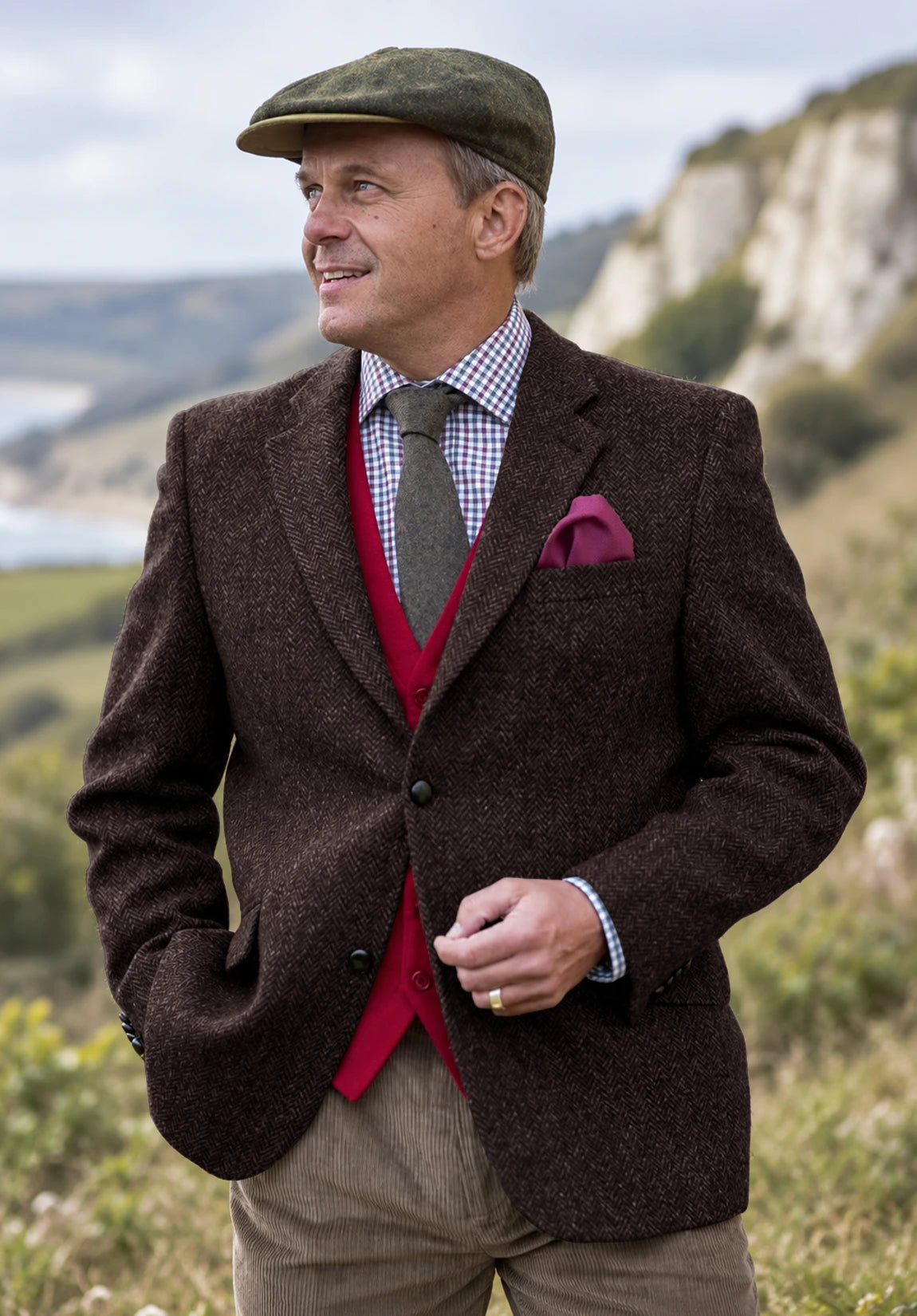 Men's coffee herringbone jacket