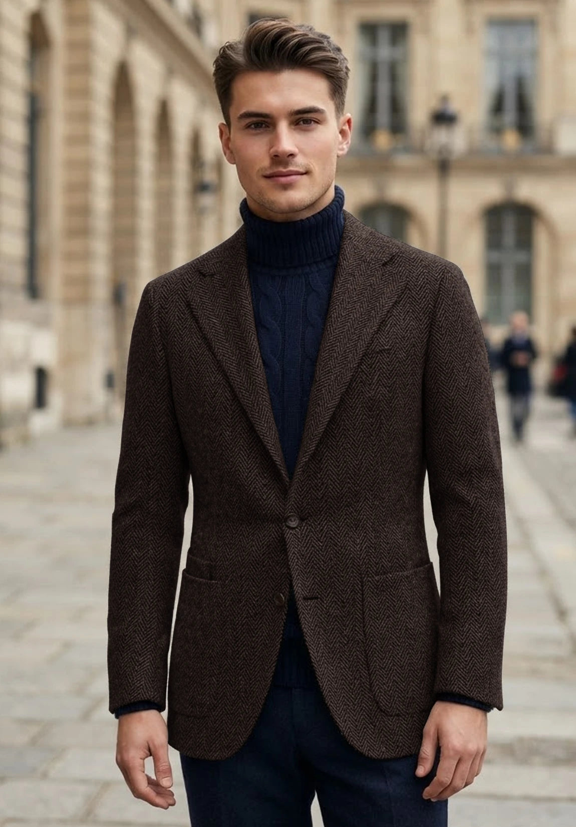 Men's coffee herringbone jacket