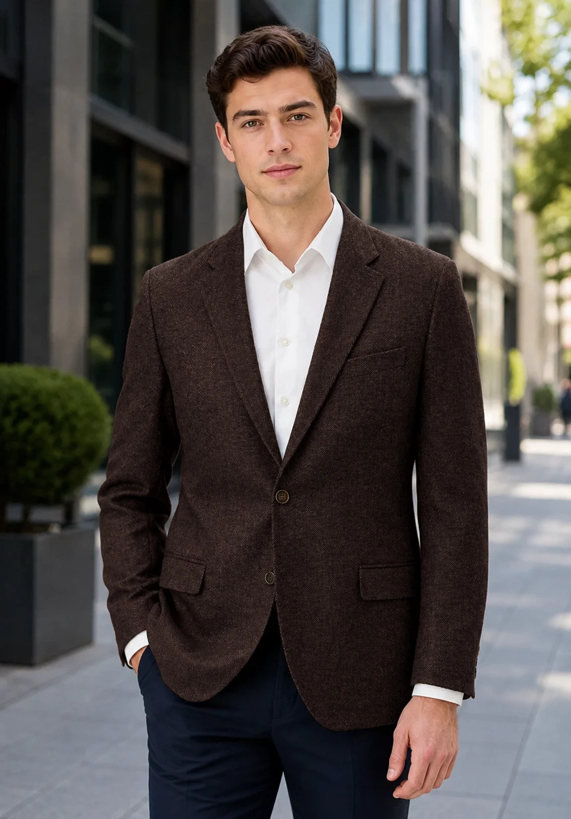 Men's coffee herringbone jacket