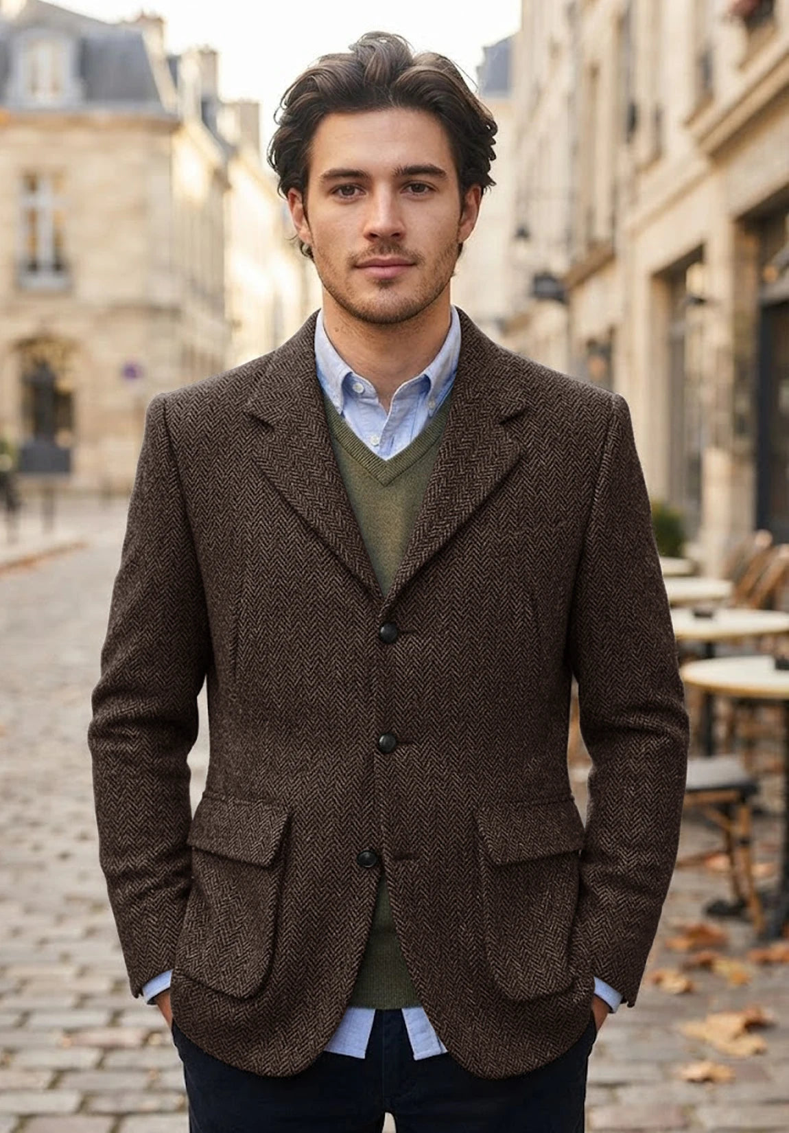 Men's coffee herringbone jacket