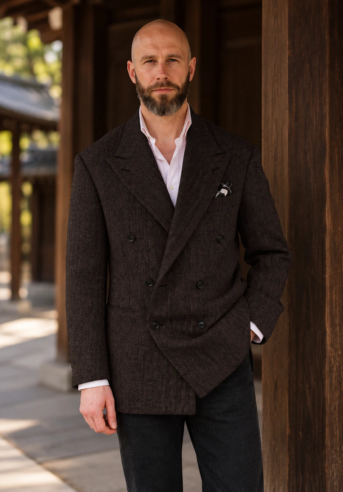 Men's coffee herringbone jacket