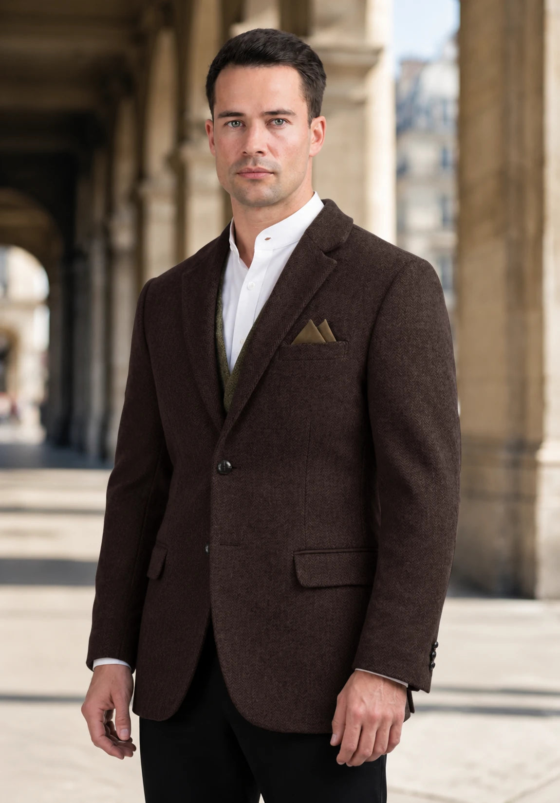 Men's coffee herringbone jacket