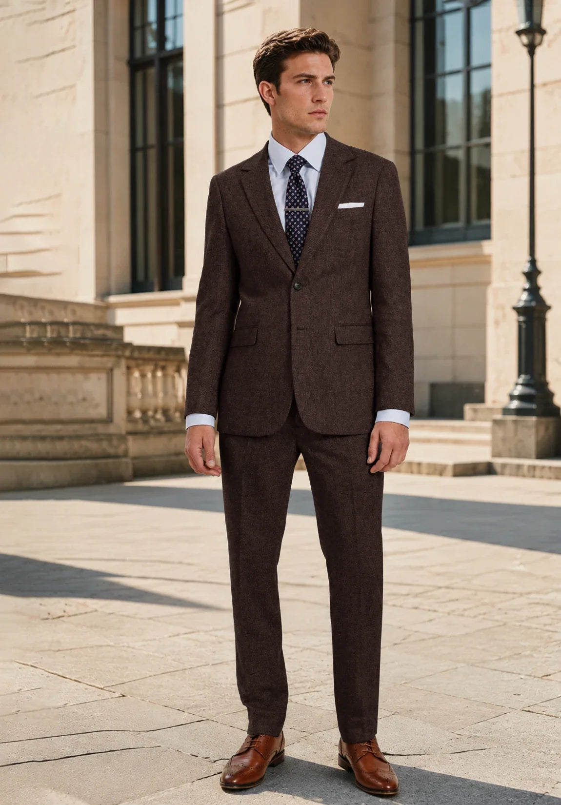 Men's Slim Fit Premium Herringbone 2 Piece Suit for Business