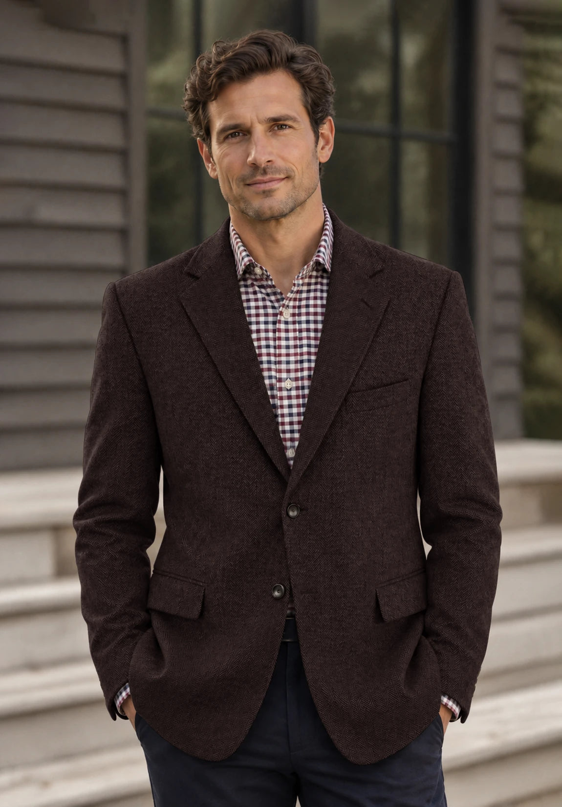 Men's coffee herringbone jacket