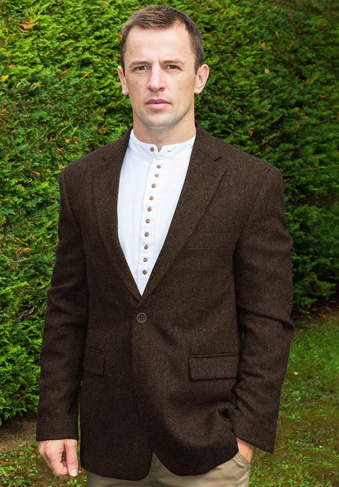 Men's coffee herringbone jacket