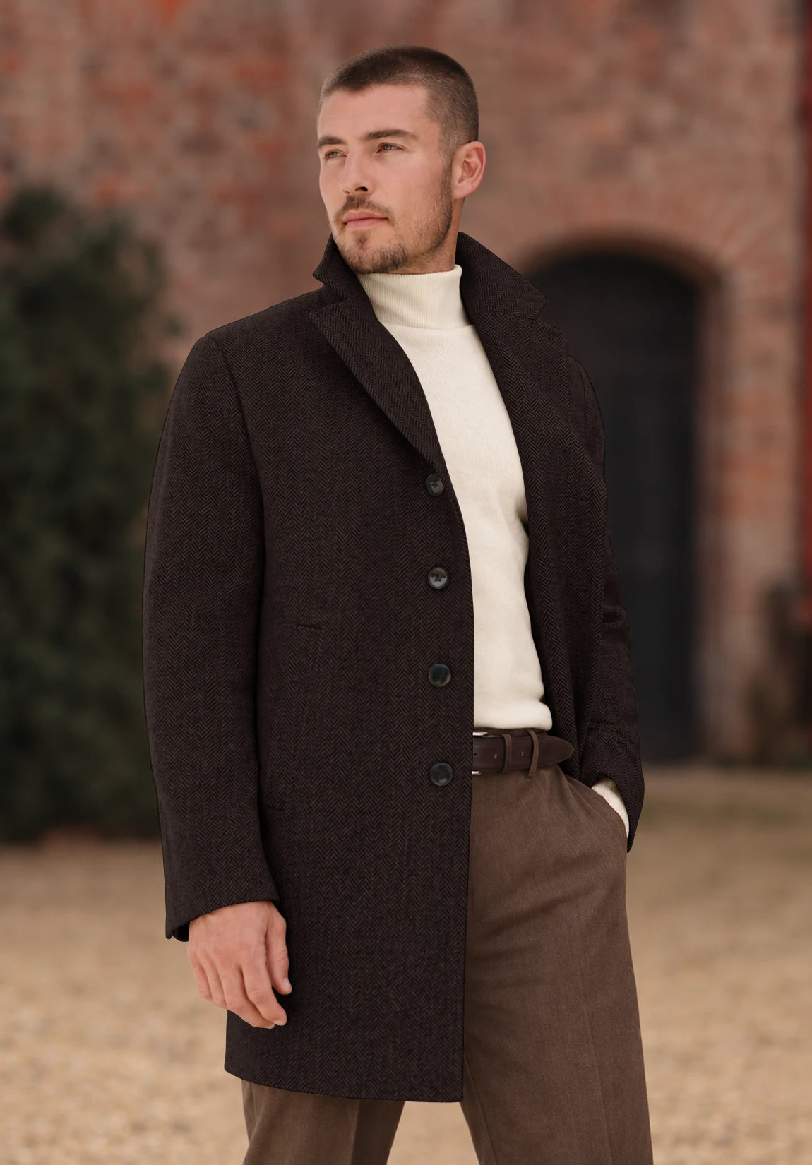 Men's coffee herringbone jacket
