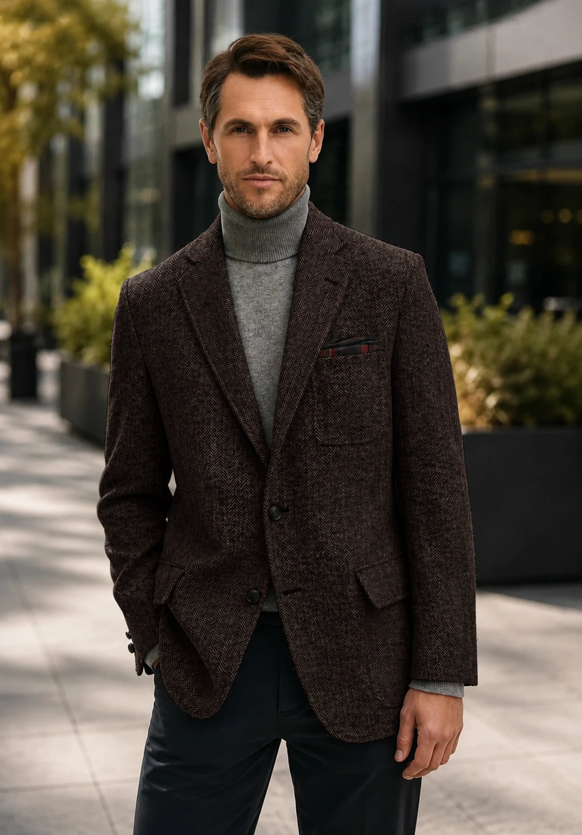Men's coffee herringbone jacket