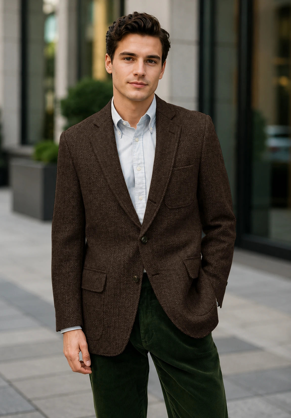 Men's coffee herringbone jacket