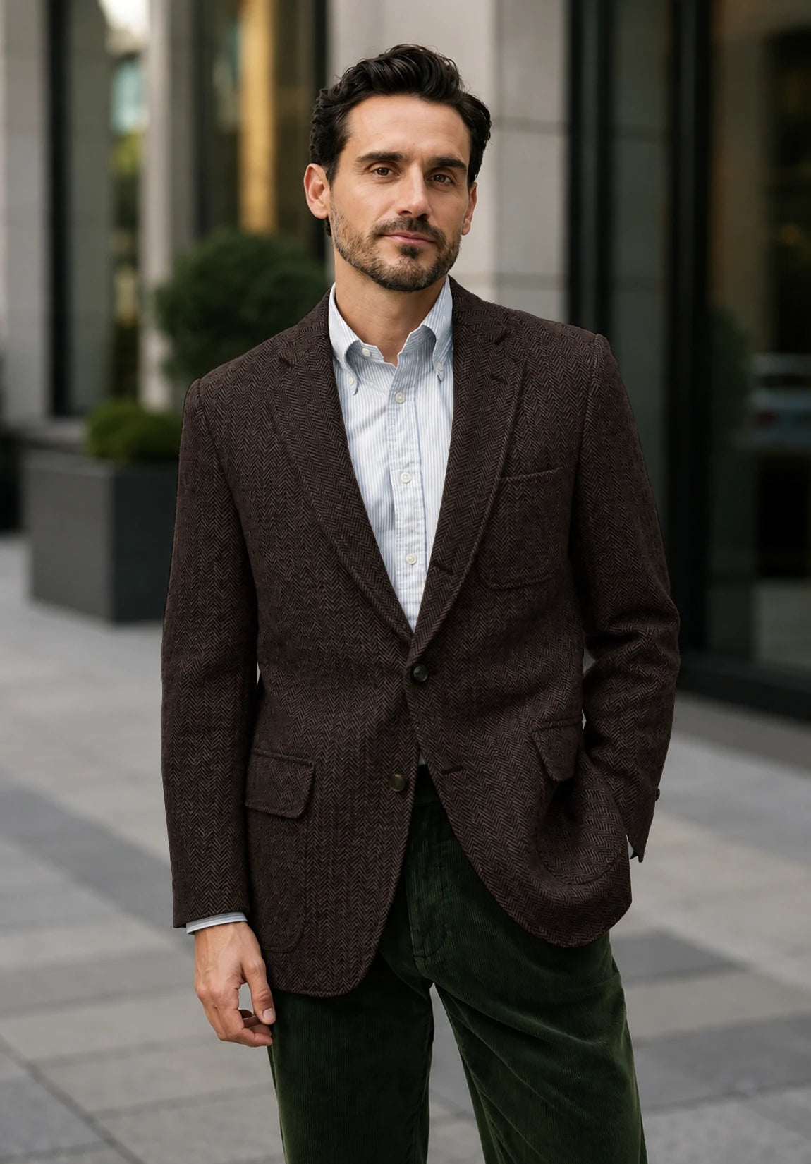 Men's coffee herringbone jacket