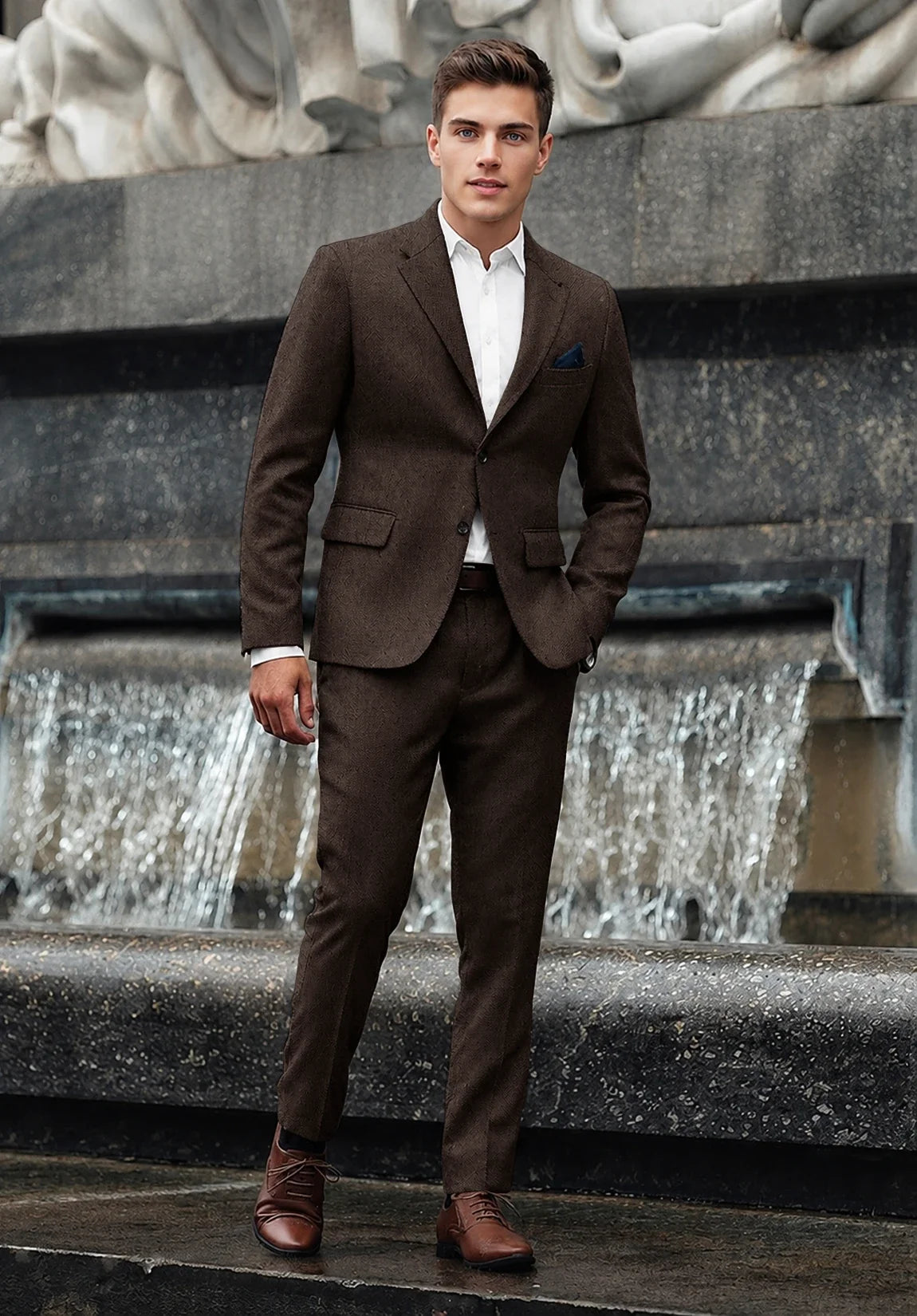 Men's Regular Fit Premium Herringbone 2 Piece Suit for Office