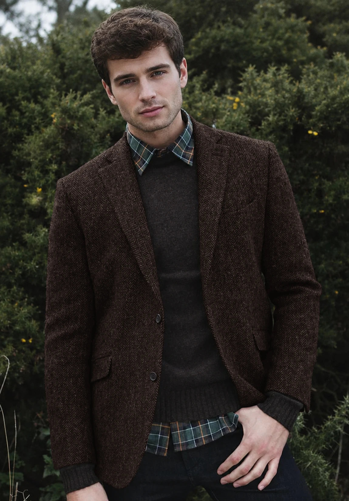 Men's coffee herringbone jacket
