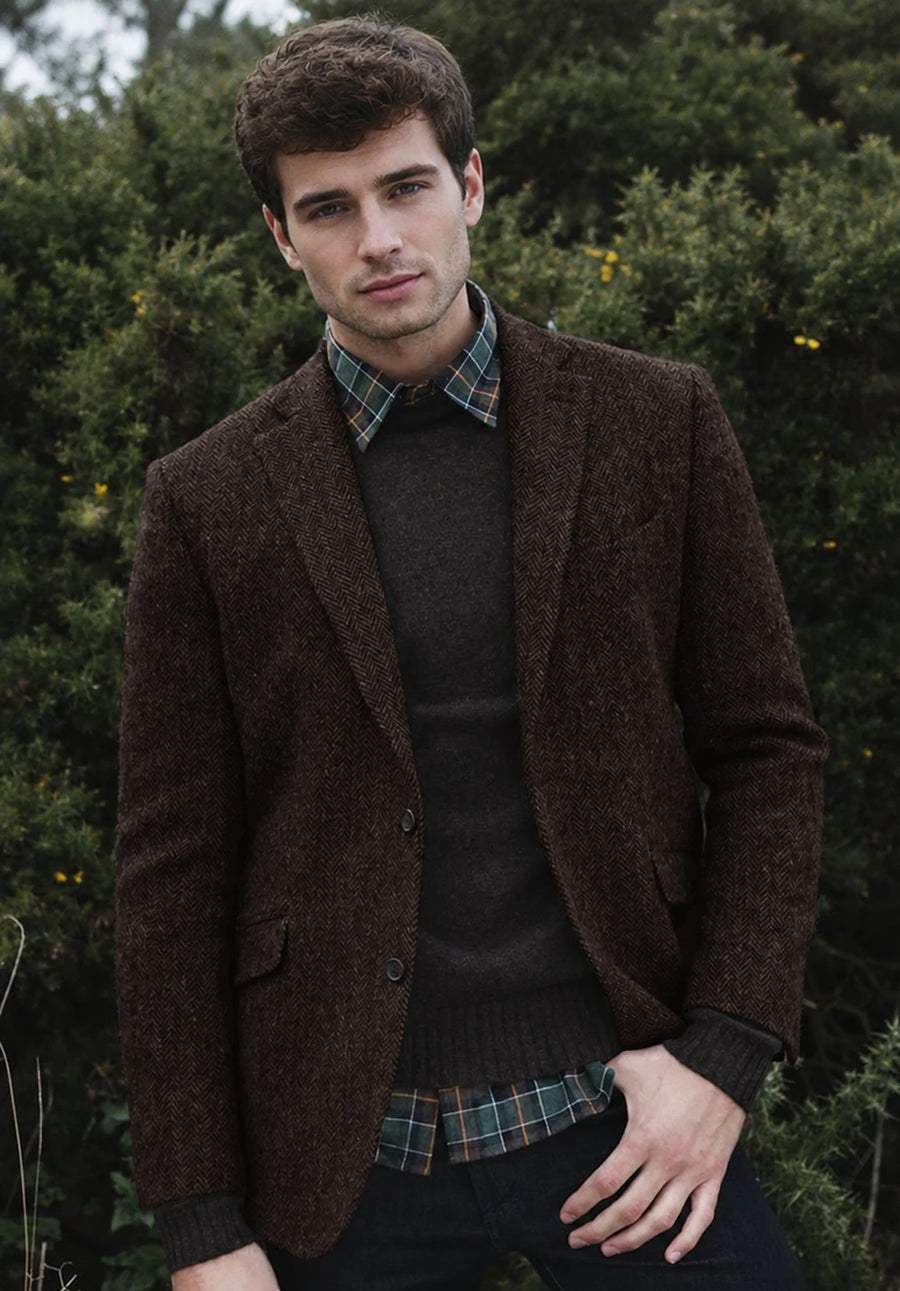 Men's coffee herringbone jacket
