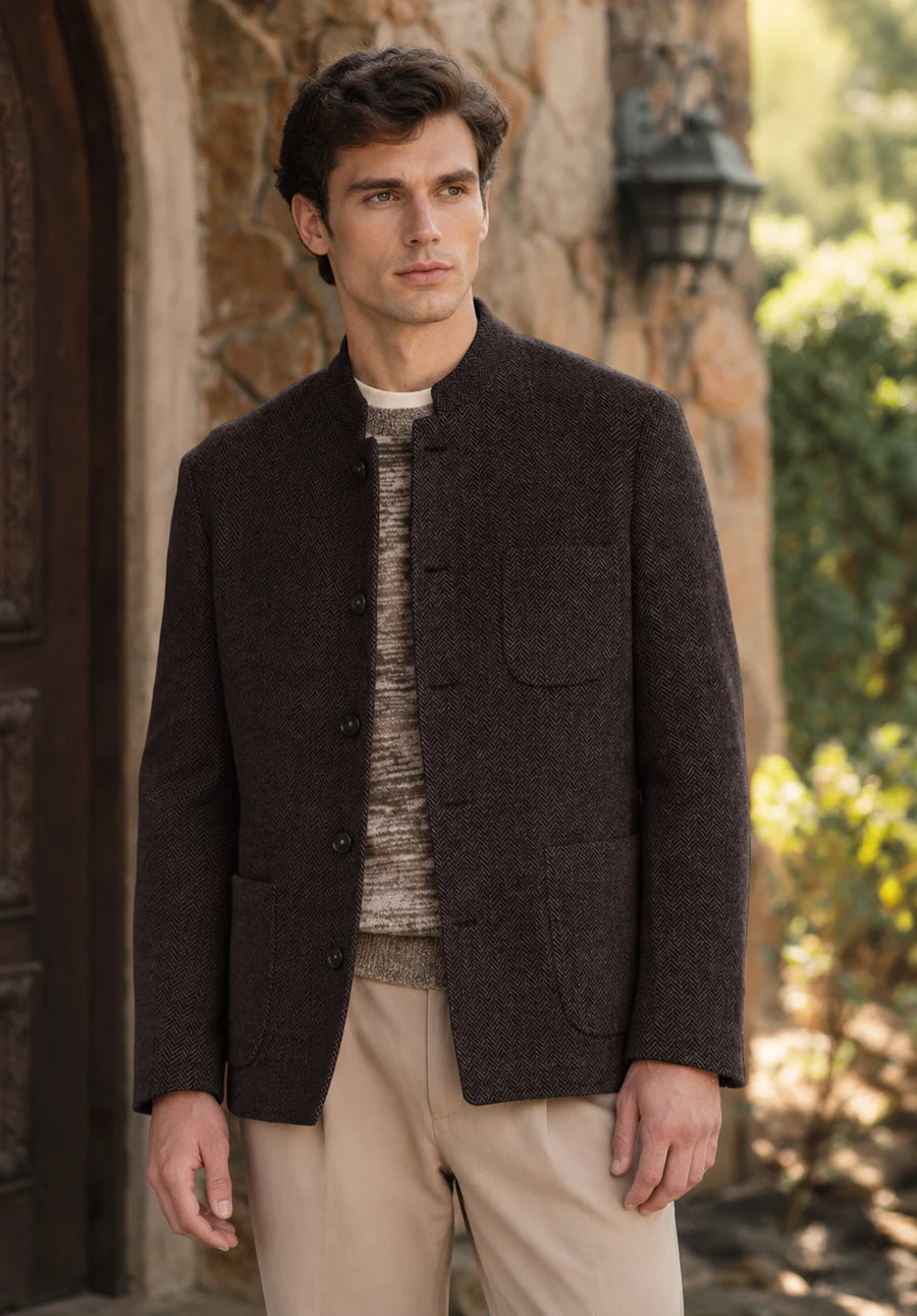 Men's coffee herringbone jacket