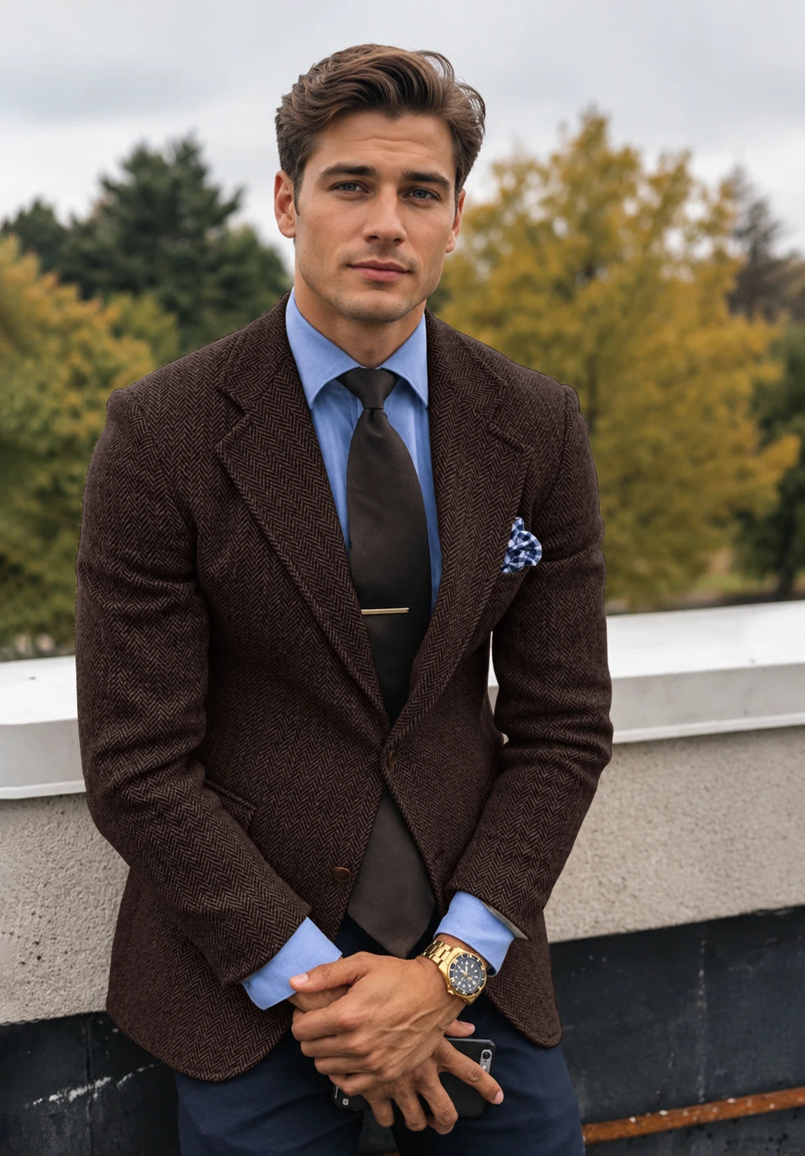 Men's coffee herringbone jacket