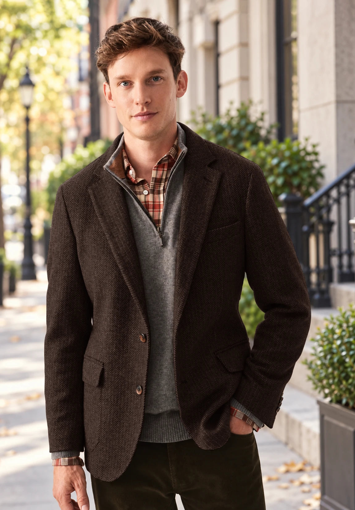 Men's coffee herringbone jacket