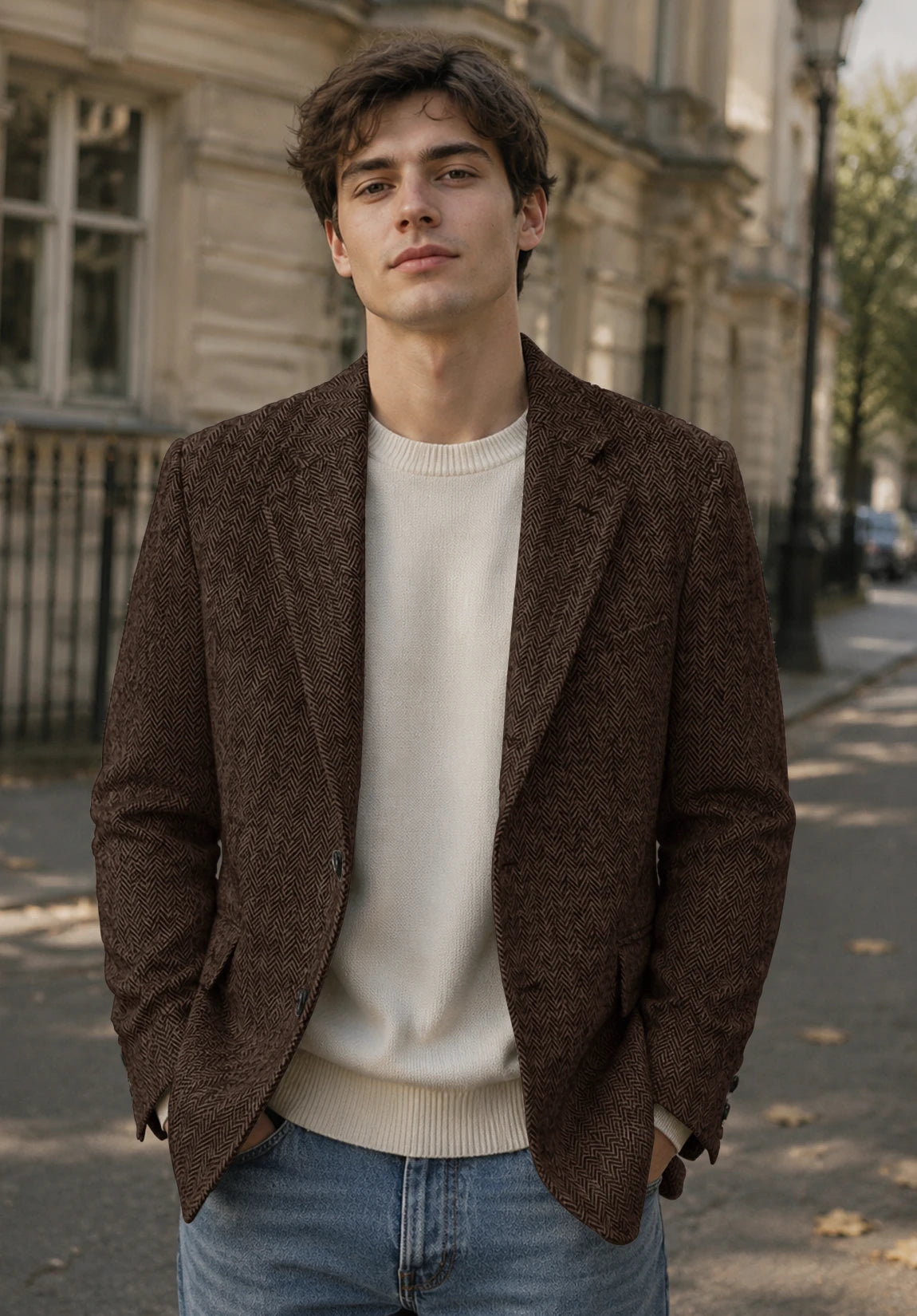 Men's coffee herringbone jacket