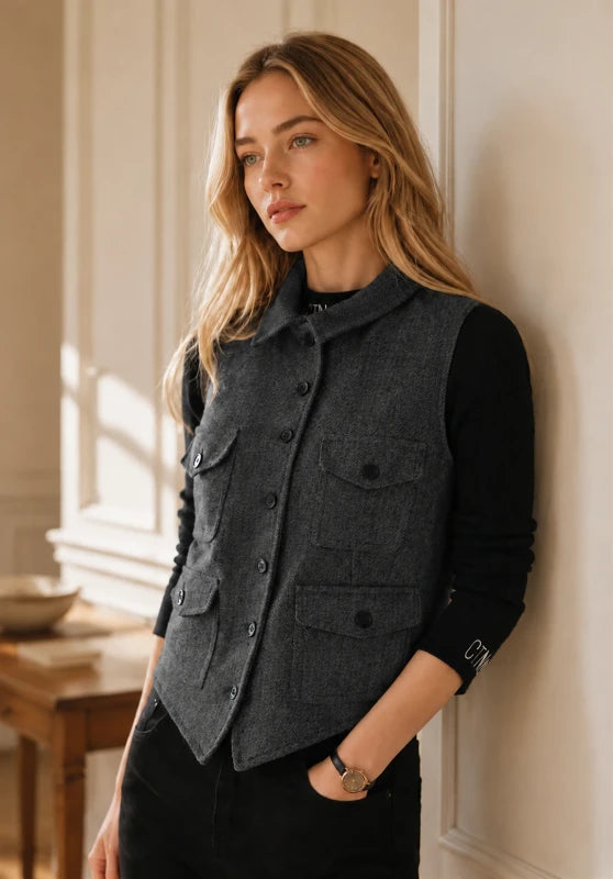 Women's gray tweed vest