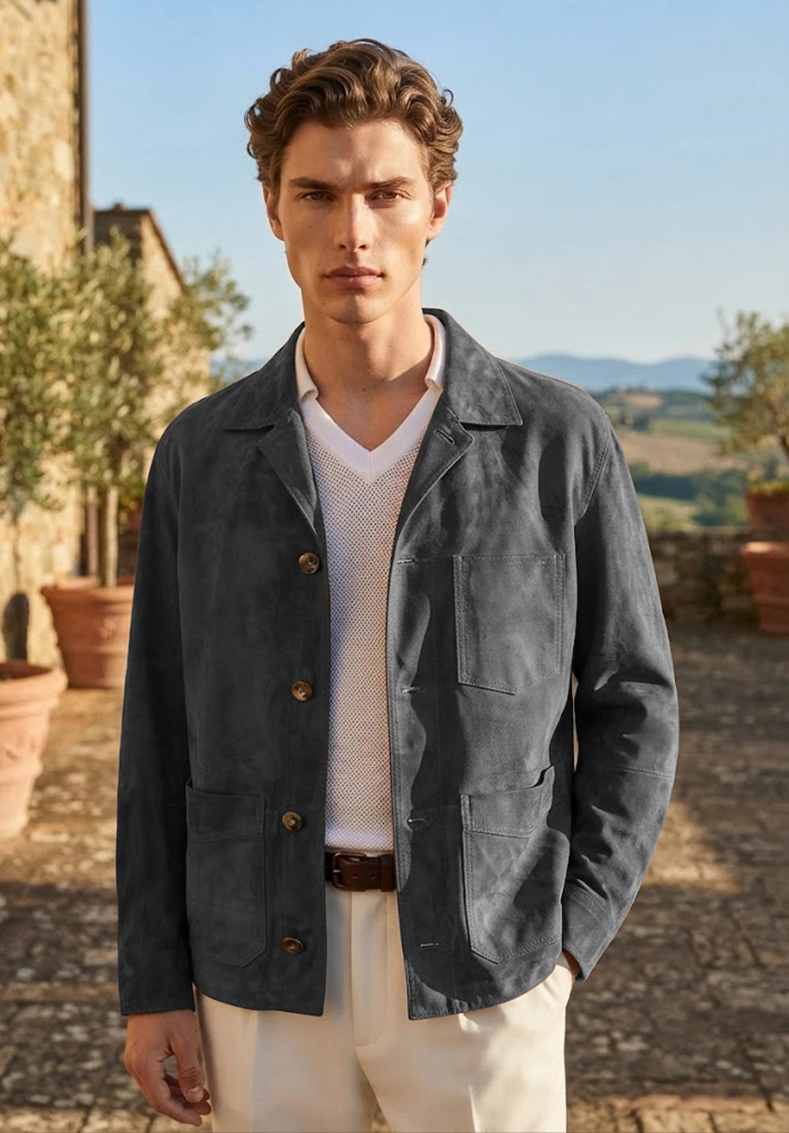 Men's dark gray suede jacket
