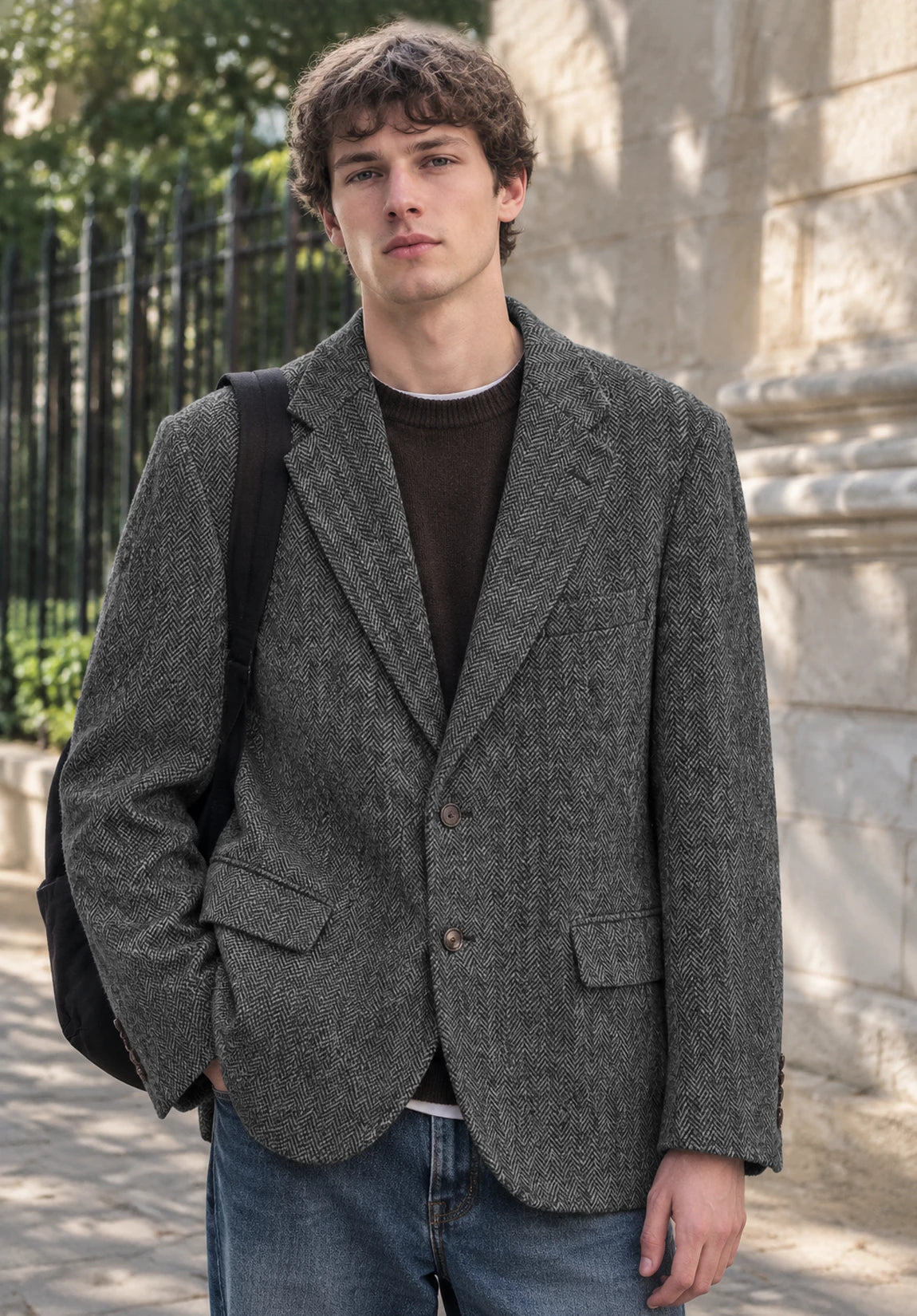 Men's dark gray herringbone jacket