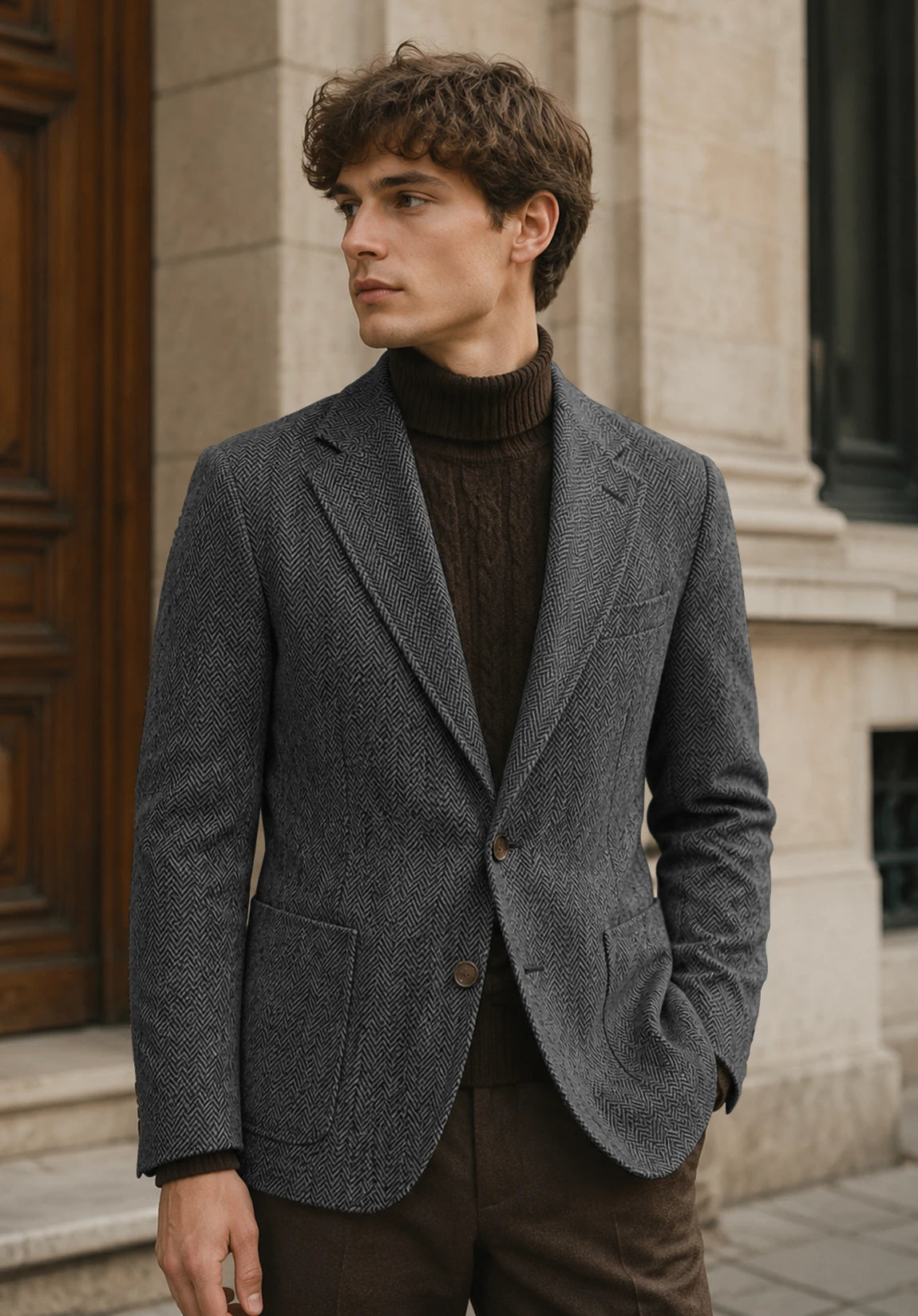 Men's dark gray herringbone jacket
