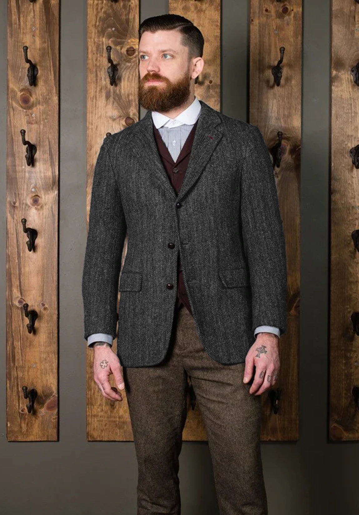 Men's dark gray herringbone jacket