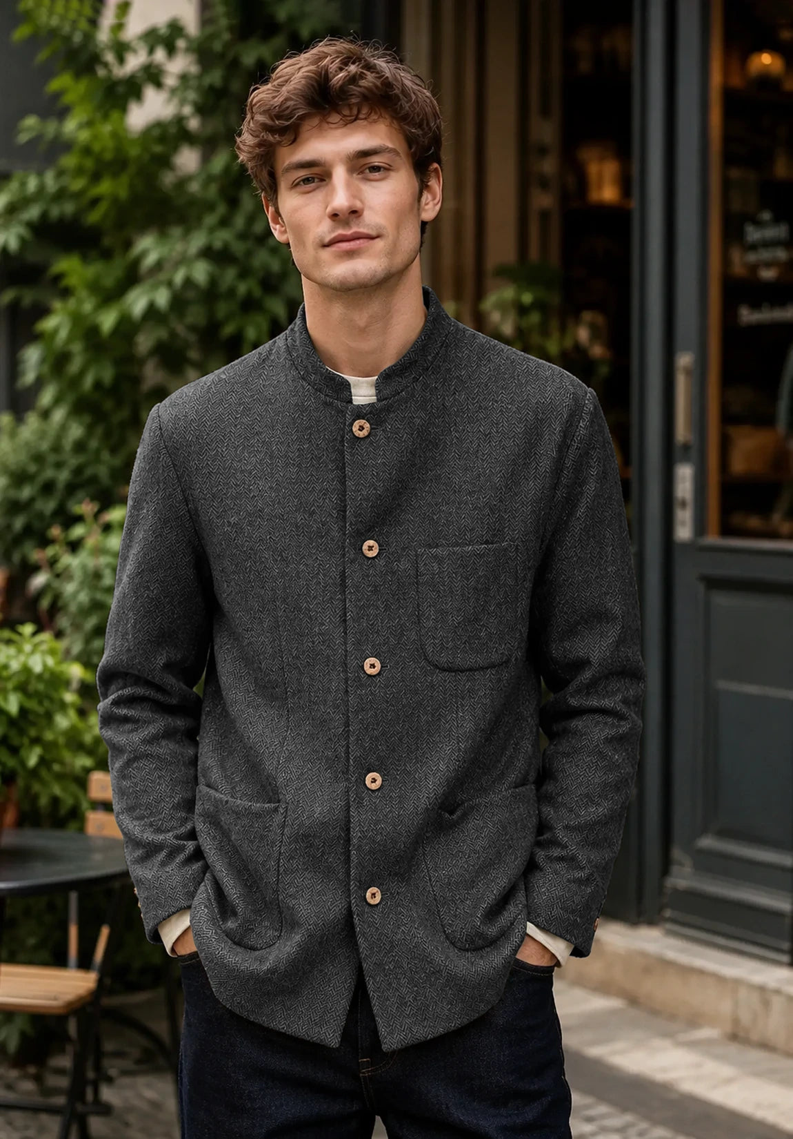 Men's dark gray herringbone jacket