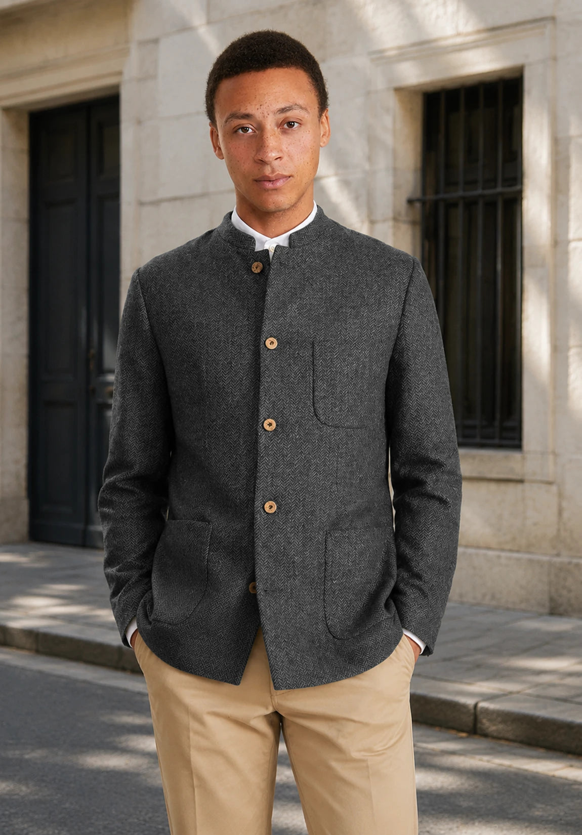 Men's dark gray herringbone jacket