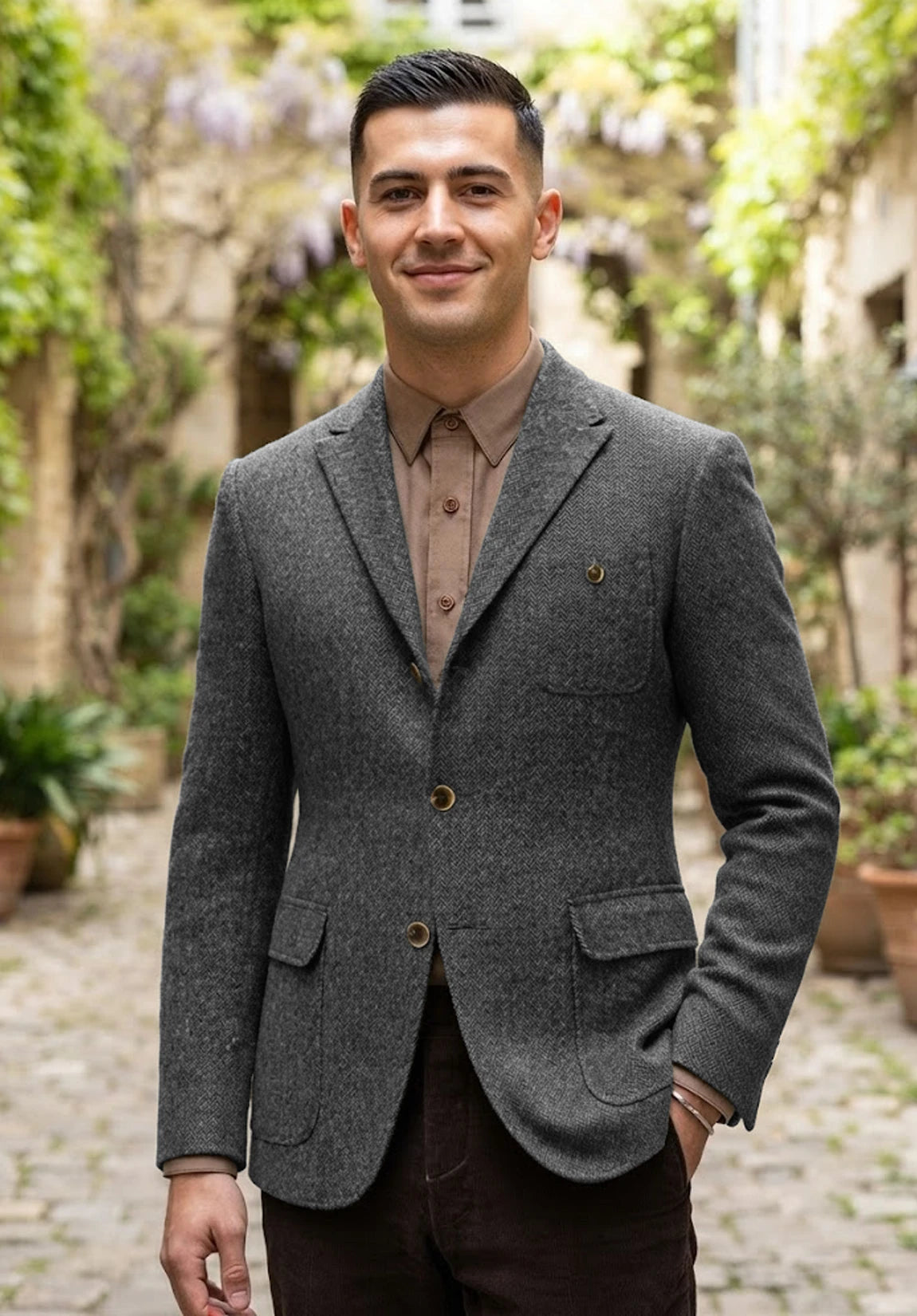 Men's dark gray herringbone jacket