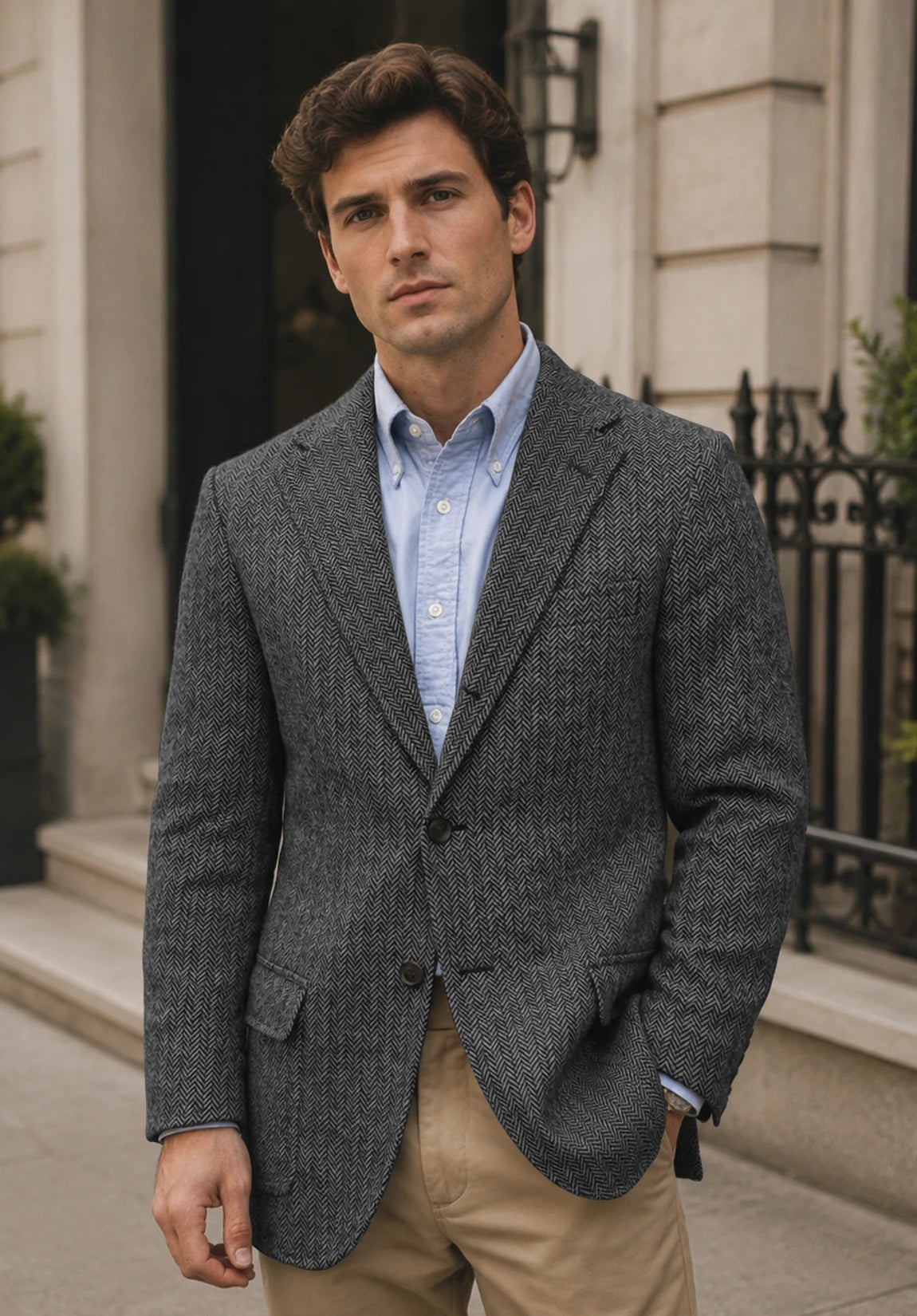 Men's dark gray herringbone jacket