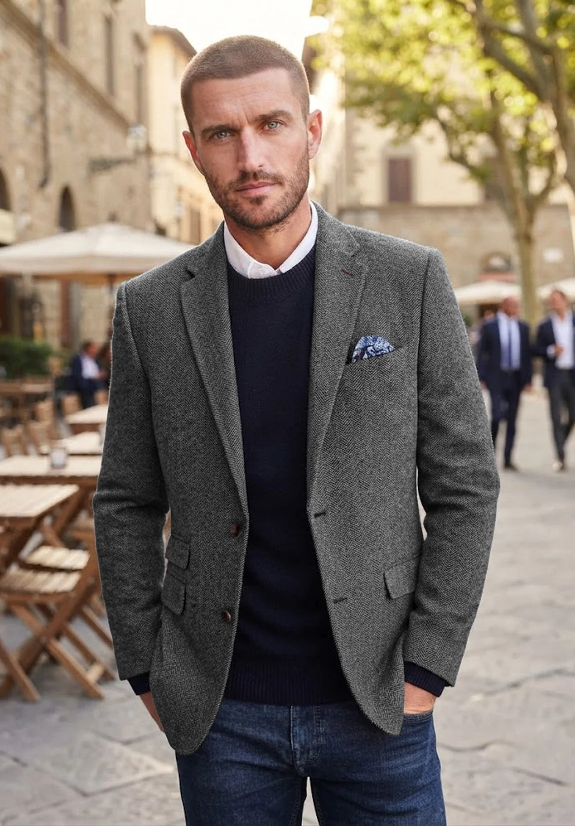 Men's dark gray herringbone jacket