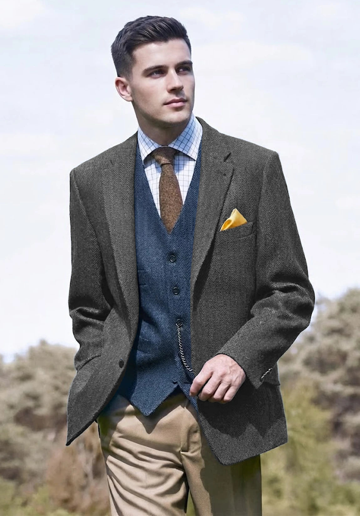 Men's dark gray herringbone jacket