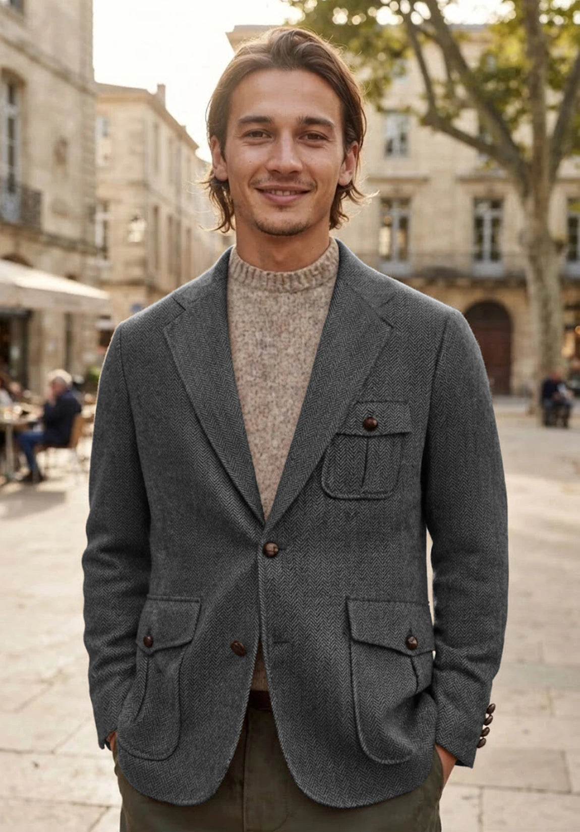 Men's dark gray herringbone jacket