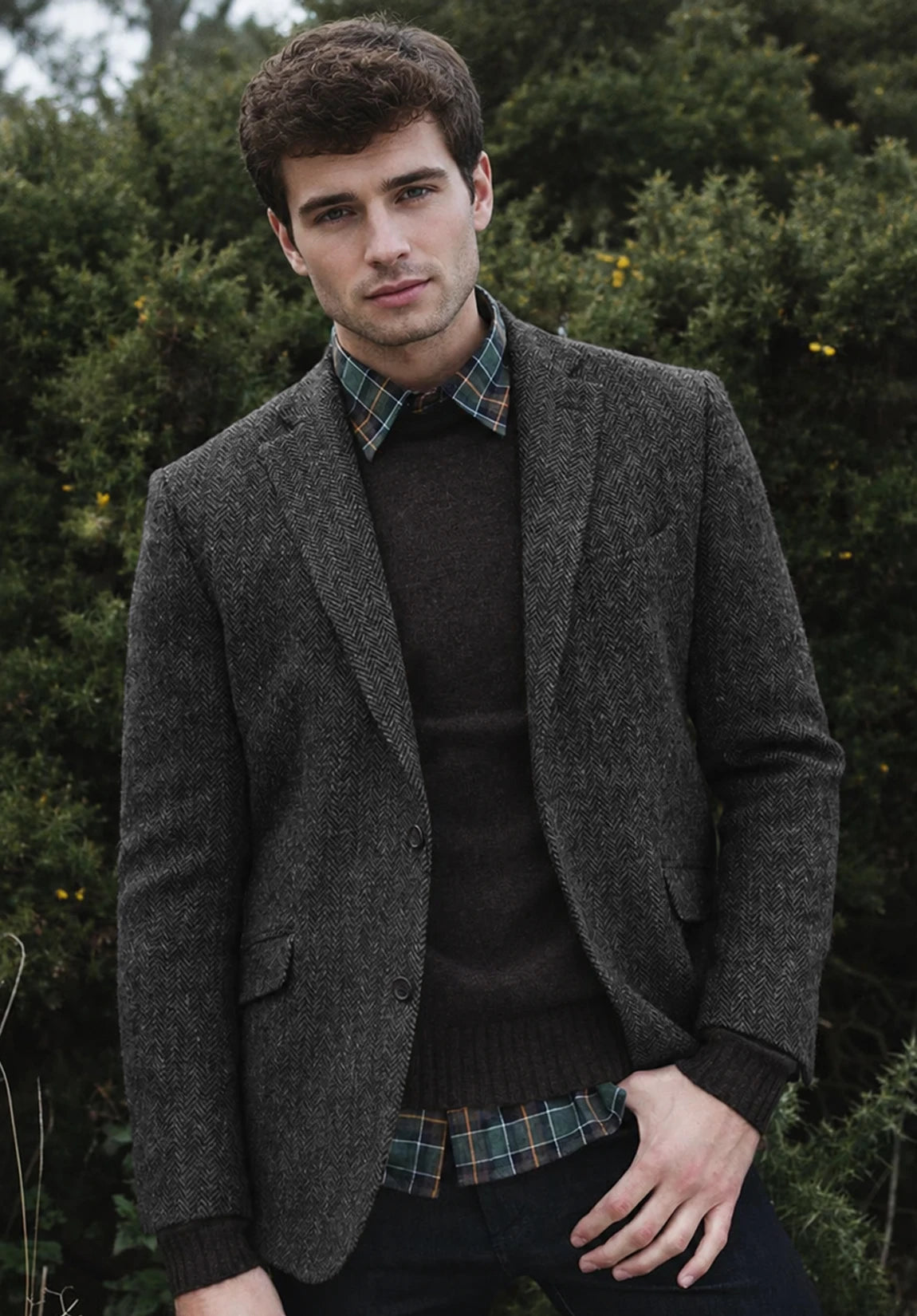 Men's dark gray herringbone jacket
