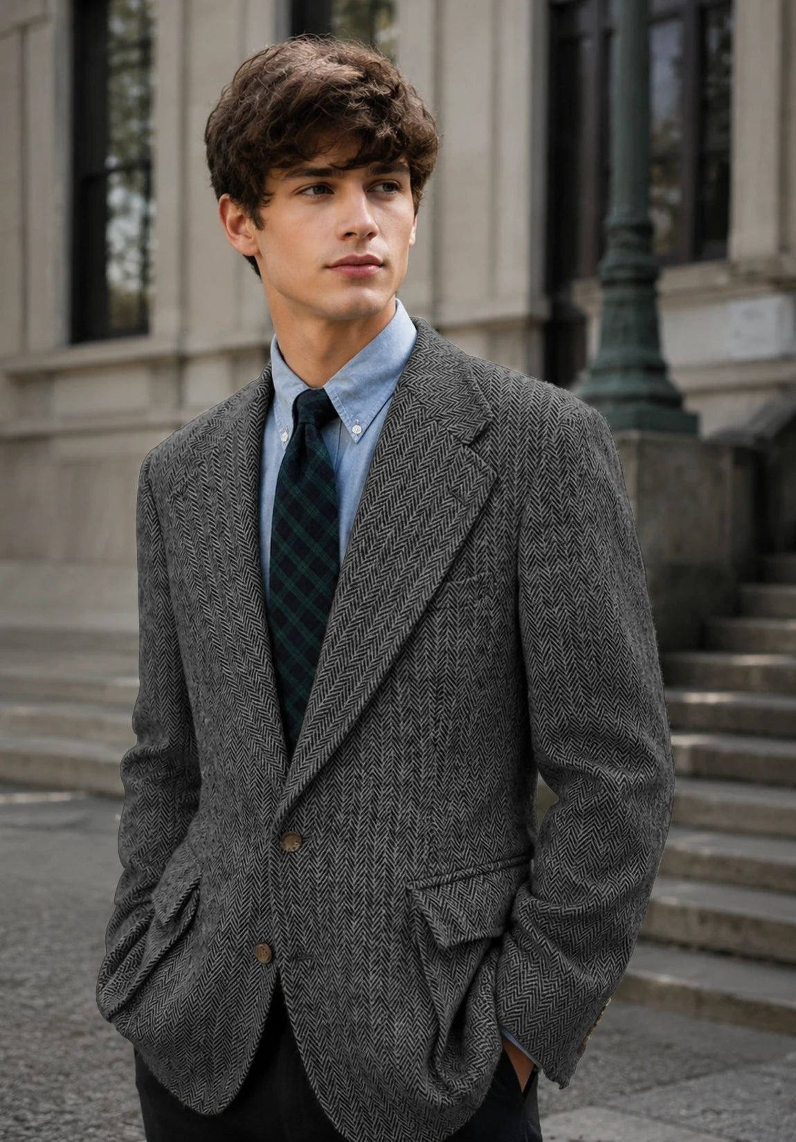Men's dark gray herringbone jacket