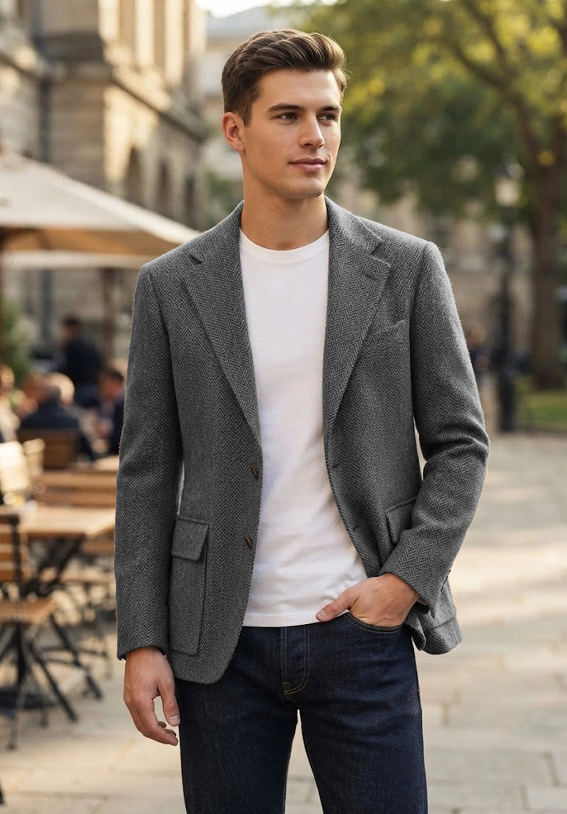 Men's dark gray herringbone jacket