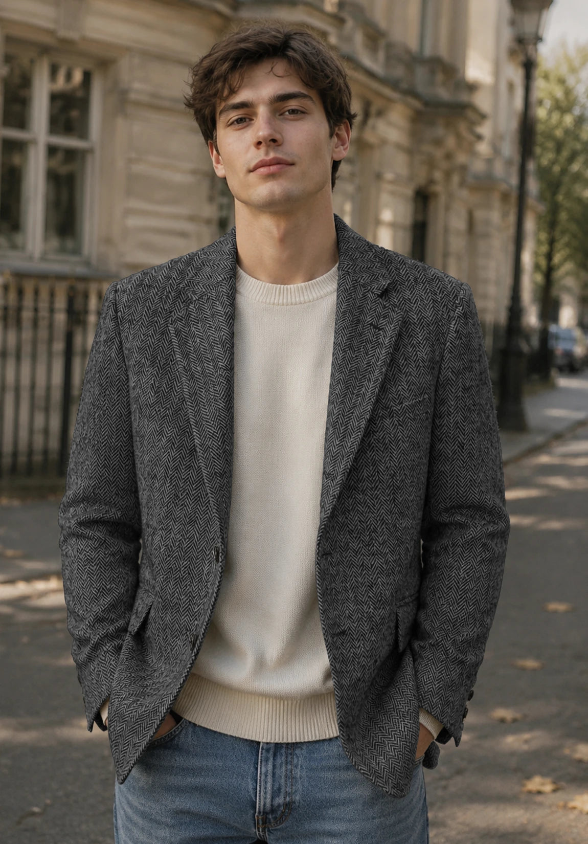 Men's dark gray herringbone jacket